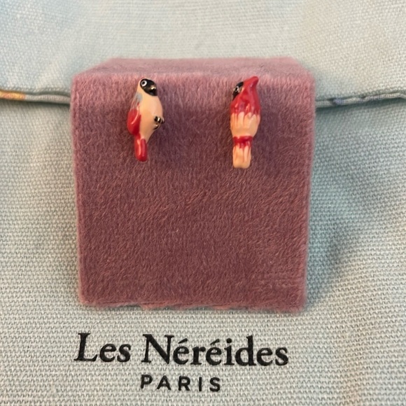 LES NEREIDES Red Robin earrings - Picture 1 of 3